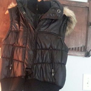 INC Sleeveless Puff Vest w/ Faux Fur Hoodie